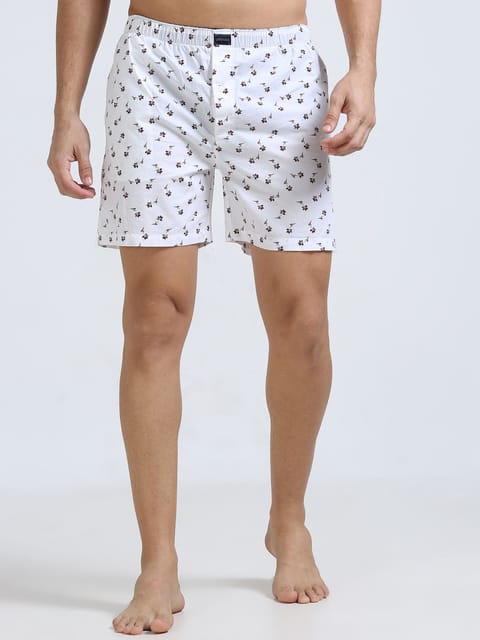 Brick Red and Creamy White Print Boxers Shorts 23ubx0035