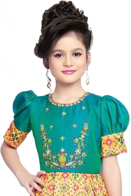 Hansi Girls Ethnic Wear Tissue Ball Gown Green GY33203