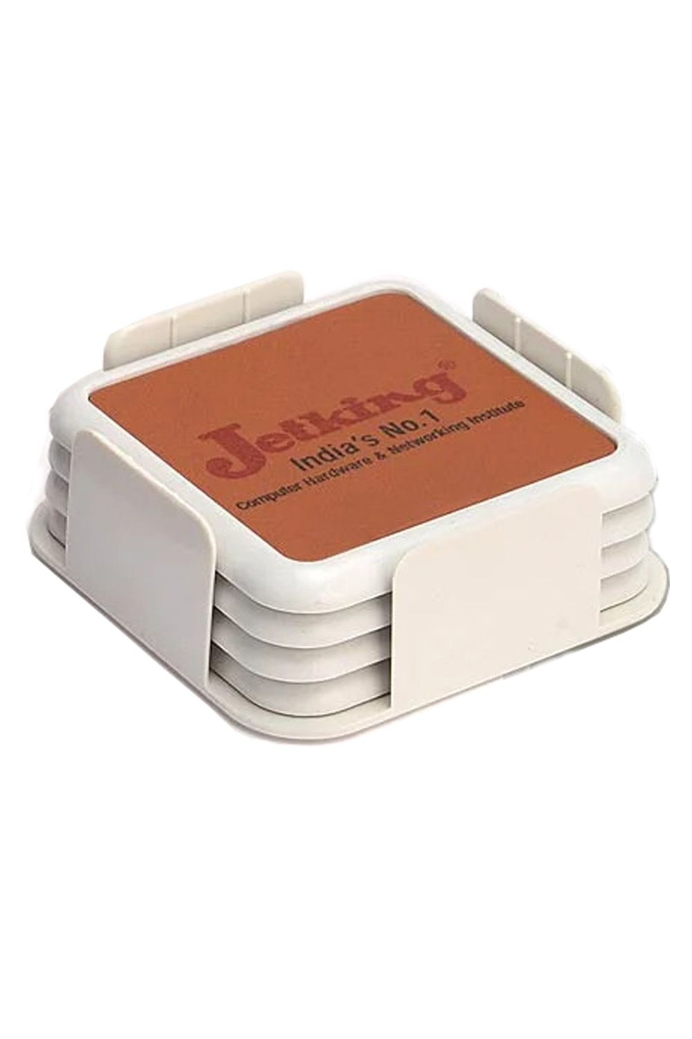 Puthusu Leather Finish Plastic Coaster Set Of 4 With Stand E195