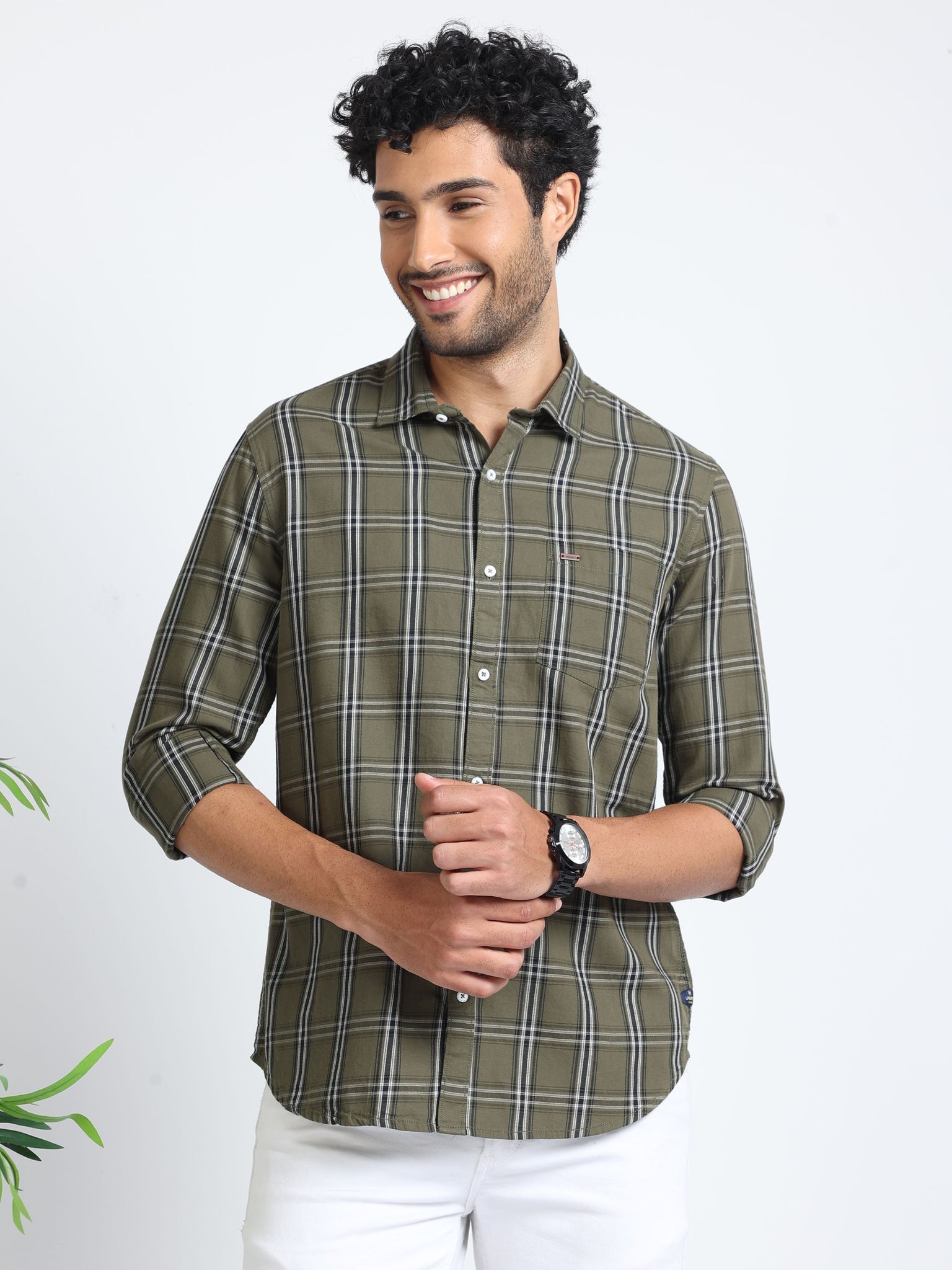 Urbaro Green Long Sleeve Checks Shirt