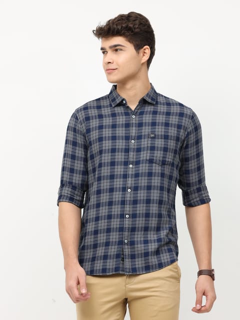 Grey Full Sleeve Checks Shirt