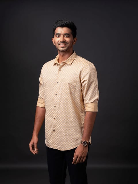 Urbaro Beige Long Sleeve Print Shirt