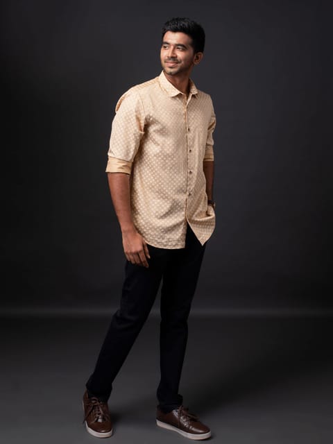 Urbaro Beige Long Sleeve Print Shirt