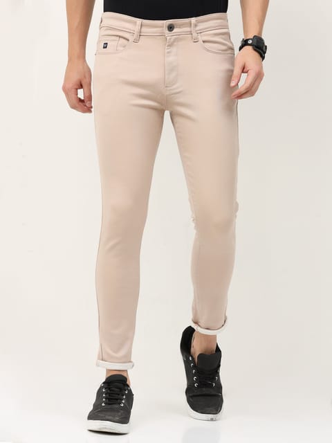 Urbaro Beige Flatfront Slub Trousers