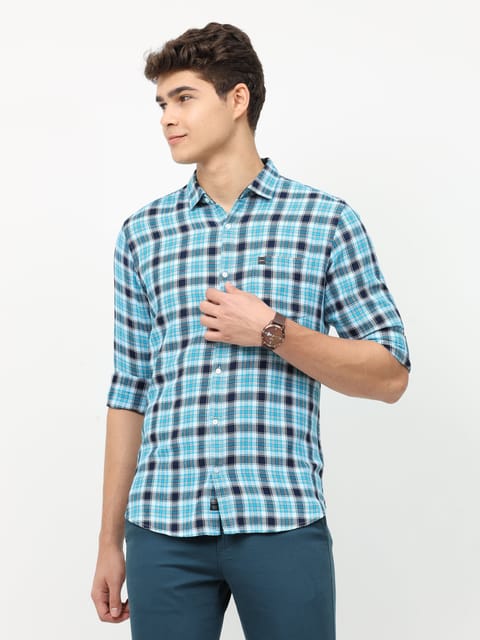 Sky blue long sleeve check shirt