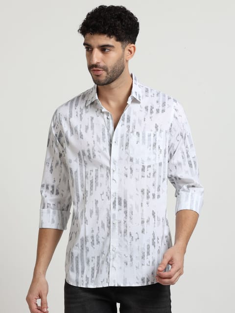 White Canvas Patterned Shirt