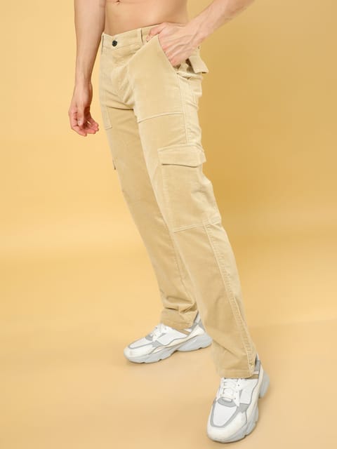 Premium Corduroy Dark Baggy Fit Cream Cargo