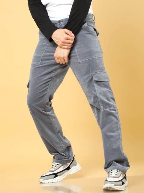 Premium Corduroy Baggy Fit Ash Blue Cargo