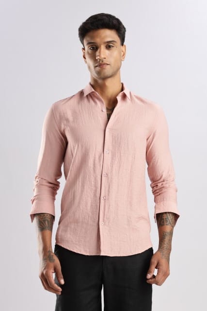 Men Lucas Look Linen Shirt-Pink
