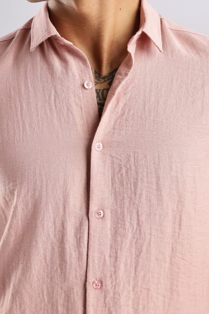 Men Lucas Look Linen Shirt-Pink