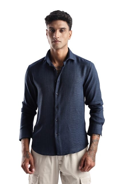 Men Milange Linen Look Shirts-Royal Blue