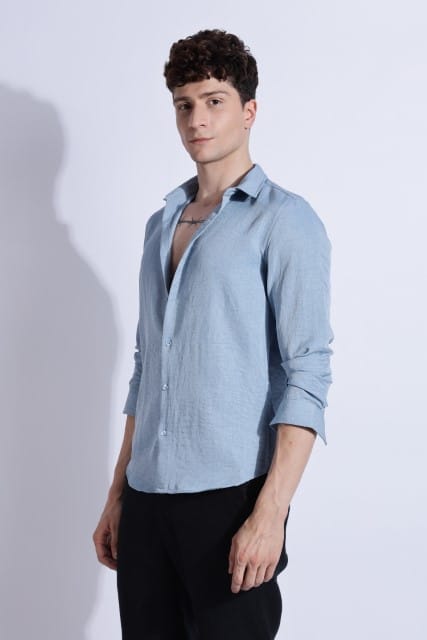 Men Air Linen Like Shirt-Sky Blue