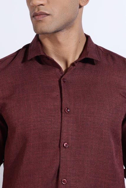 Men Linen Look Shirt-Maroon