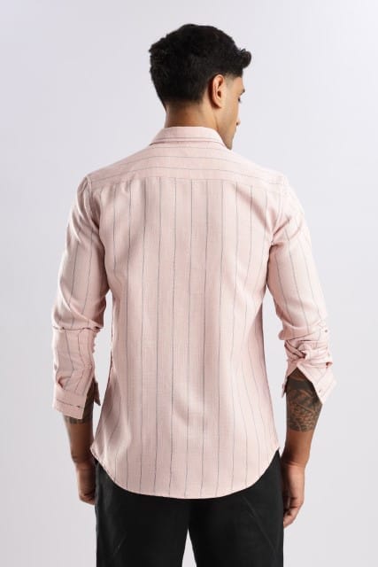 Men Air Like Linen Stripes Shirt-Pink