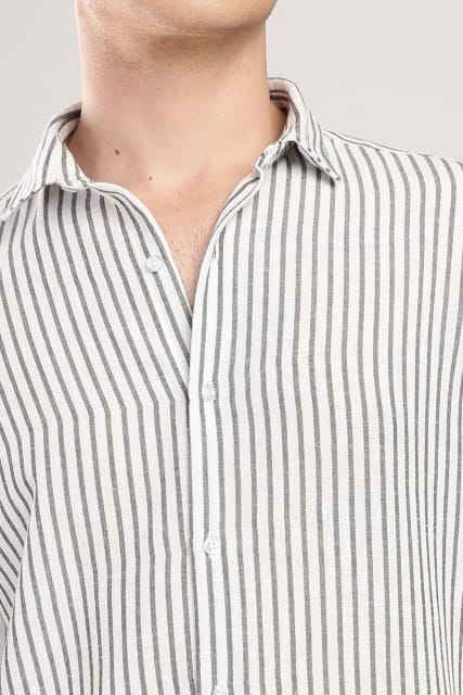 Men Linen Like Lining Shirt-Grey