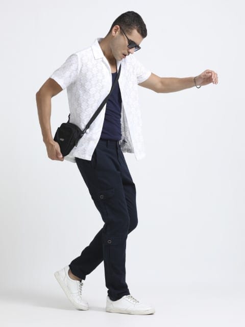 Men Lazy Linen Utility Cargo-Navy