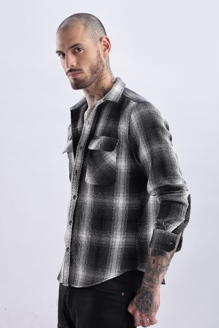 Men Flannel Shirt-Lt Grey