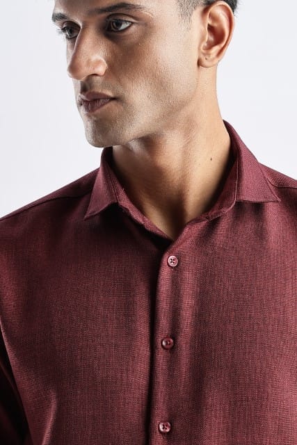 Men Milange Linen Look Shirts-Maroon