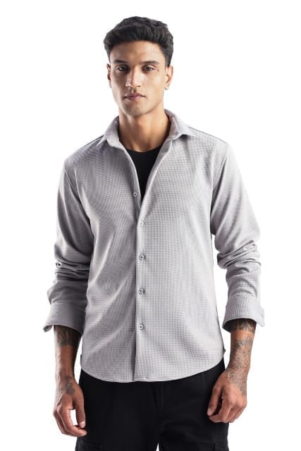 Men Waffle Dobby Shirts-Grey