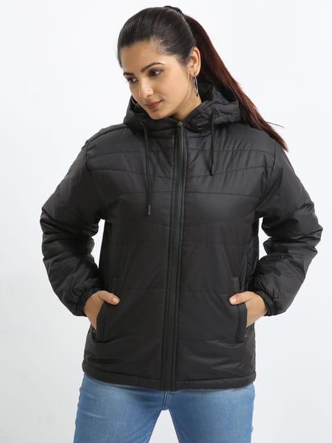Black Bomber Jacket with Hood