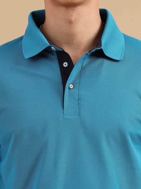 Plus Size Sea Blue Men's Polo T-shirt