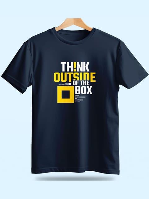 Caslay Sustainable - Think Outside Of The Box - Navy Blue Crew Neck Printed T-Shirt