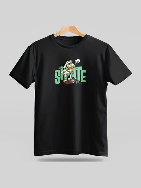 Caslay Sustainable -All Day Skate - Black Crew Neck Printed T-Shirt