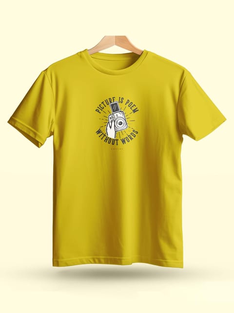 Caslay Sustainable - Picture Is Poem Without Words - Yellow Crew Neck Printed T-Shirt