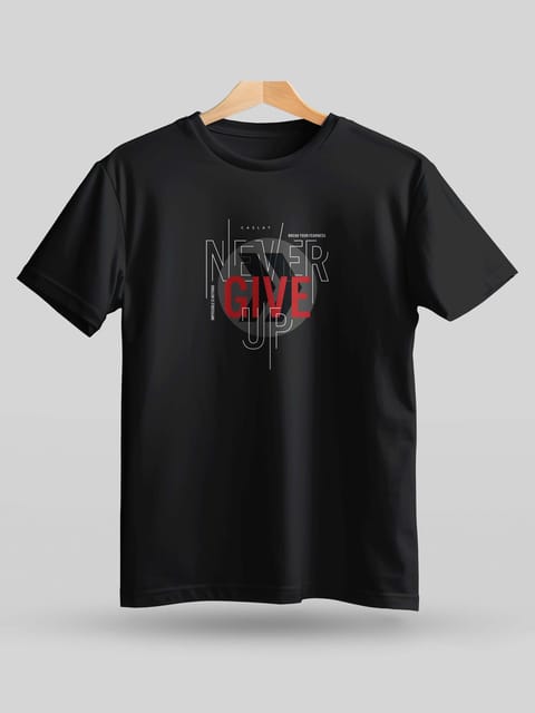 Caslay Sustainable - Never Give Up - Black Crew Neck Printed T-Shirt