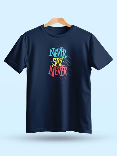 Caslay Sustainable - Never Say Never - Navy Blue Crew Neck Printed T-Shirt