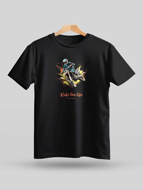 Caslay Sustainable - Ride The Life - Black Crew Neck Printed T-Shirt