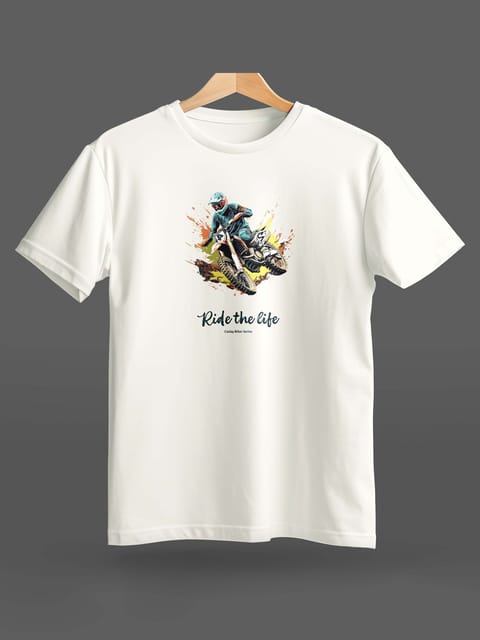 Caslay Sustainable - Ride The Life - White Crew Neck Printed T-Shirt