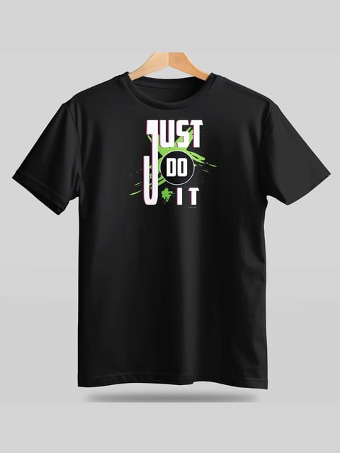 Caslay Sustainable - Just Do it Black  Crew Neck Printed T-Shirt