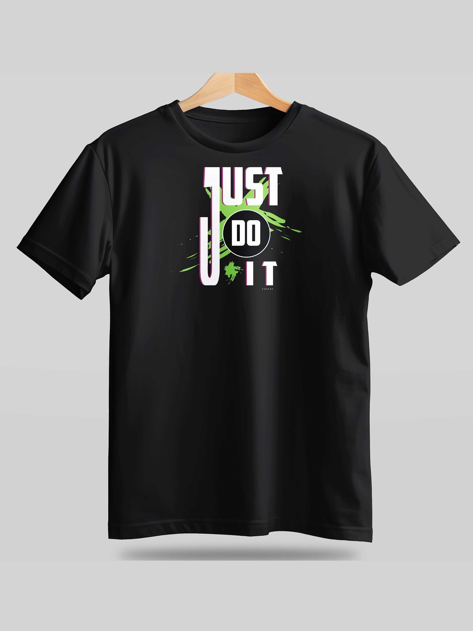 Caslay Sustainable - Just Do it Black  Crew Neck Printed T-Shirt