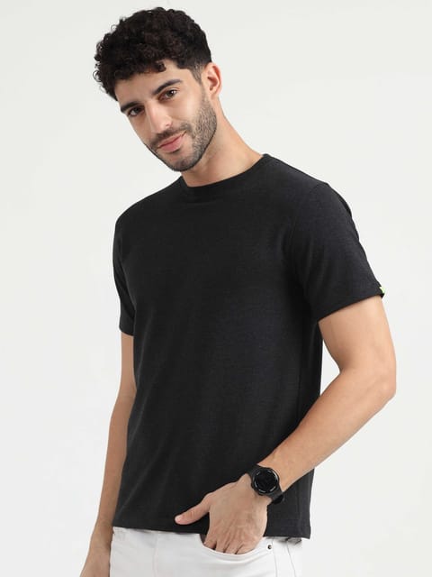 Caslay Sustainable - Charcoal Melange Crew Neck Solid T-Shirt