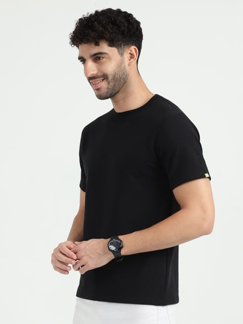 Caslay Sustainable - Sweat Tee - Black Crew Neck Solid T-Shirt