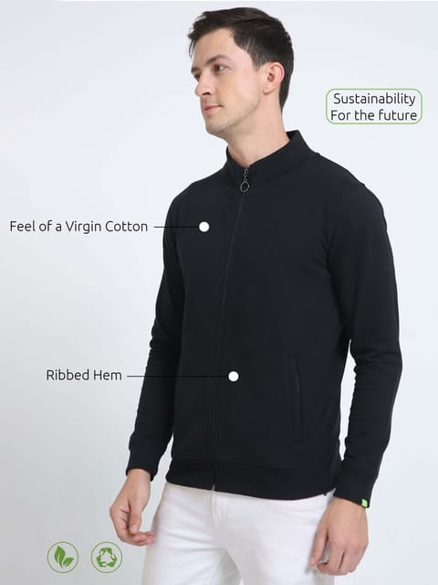 Sustainable Highneck  Zipper Jacket - Black